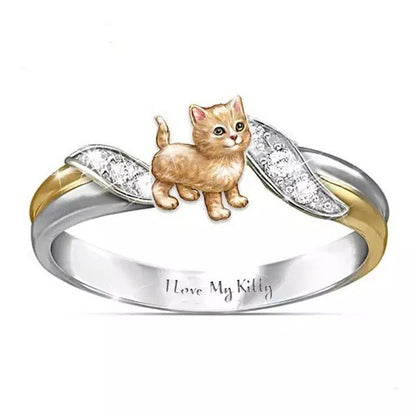 New Kitty Ring Lettering I Love My Kitty Two-Color Electroplating Cat