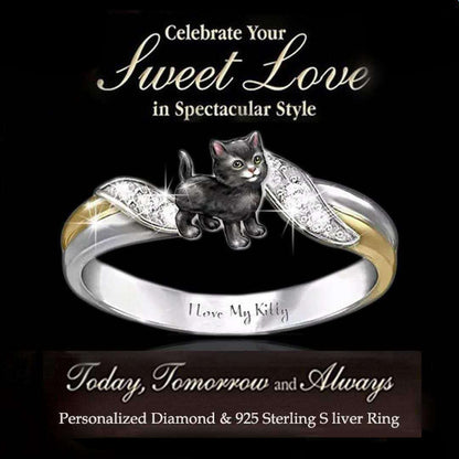 New Kitty Ring Lettering I Love My Kitty Two-Color Electroplating Cat