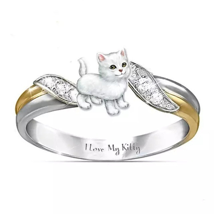 New Kitty Ring Lettering I Love My Kitty Two-Color Electroplating Cat