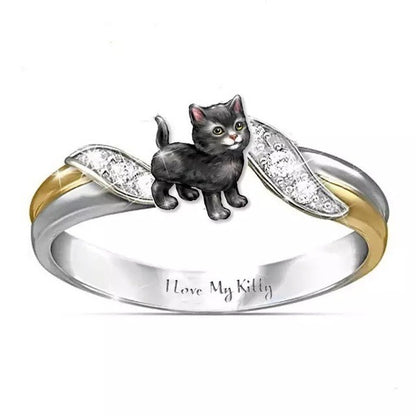 New Kitty Ring Lettering I Love My Kitty Two-Color Electroplating Cat