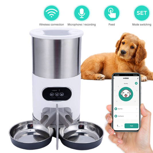 Smart APP Pet Feeder Cat And Dog Food Automatic Dispenser Stainless Steel Bowl Cats And Dogs With Recording Timing Feeding