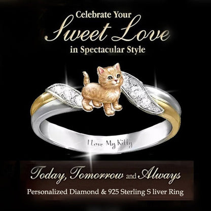 New Kitty Ring Lettering I Love My Kitty Two-Color Electroplating Cat