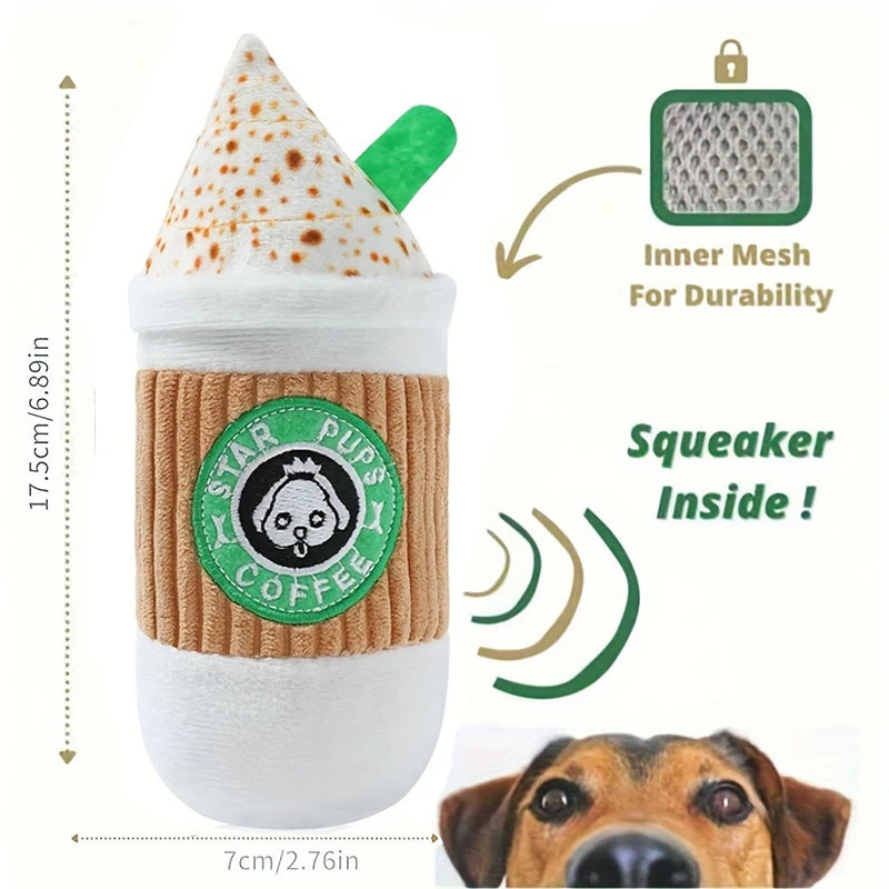 Squeaky Dog Toy Coffee Cup Design Clean Teeth Chew