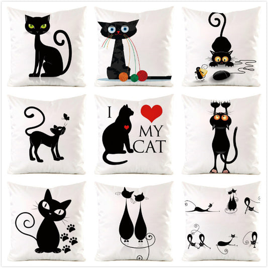 Black Cat Silk Pillow Cover